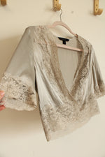 Express Design Studio Silk Blend Gray Lace Vintage Top | S