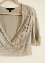 Express Design Studio Silk Blend Gray Lace Vintage Top | S