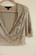 Express Design Studio Silk Blend Gray Lace Vintage Top | S