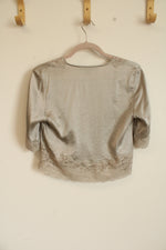 Express Design Studio Silk Blend Gray Lace Vintage Top | S