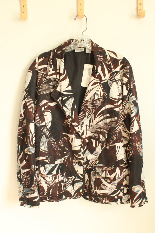 NEW Chico's Silk Brown Black and Cream Embroidered Button Front Blazer | XL