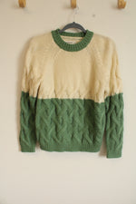[Blank NYC] Green Cream Color Blocked Knit Sweater | M
