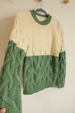 [Blank NYC] Green Cream Color Blocked Knit Sweater | M