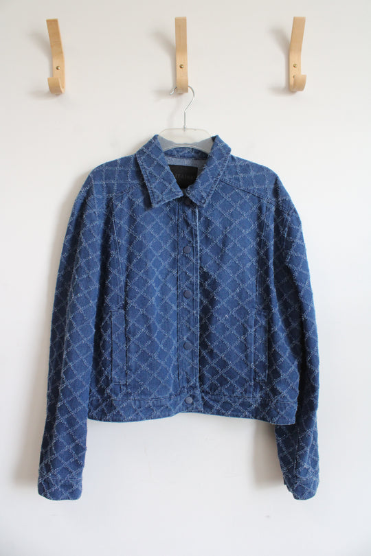 Solitaire Textured Patterned Denim Jacket | M