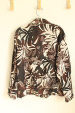 NEW Chico's Silk Brown Black and Cream Embroidered Button Front Blazer | XL