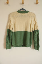 [Blank NYC] Green Cream Color Blocked Knit Sweater | M