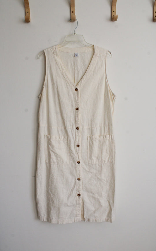 Old Navy Cream Linen Blend Button Down Dress | XL