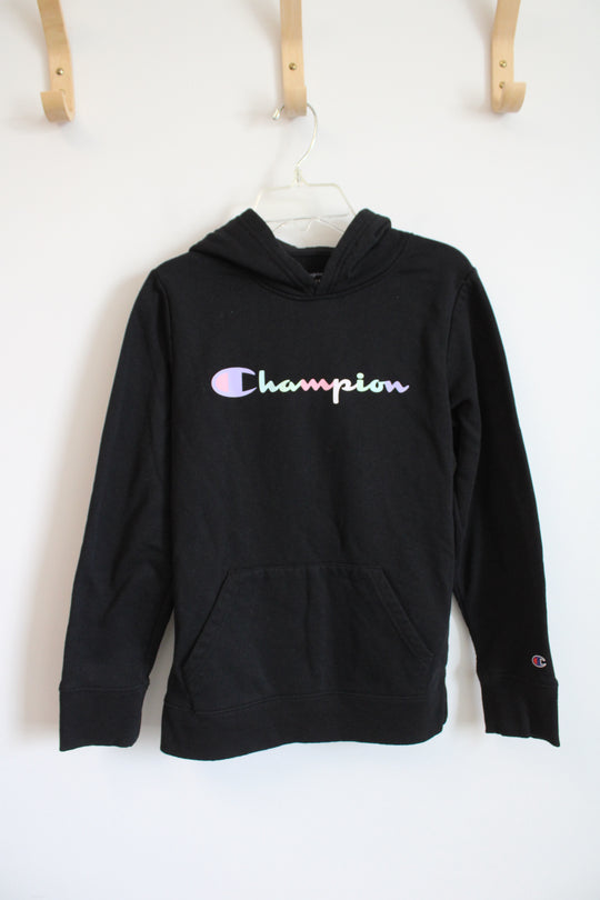 Champion Colorful Pastel Logo Black Hoodie | Youth 14/16