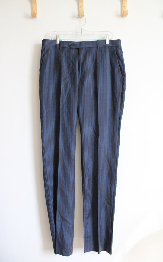 NEW Paul Frederick Navy Blue Striped Wool Dress Pants | 34
