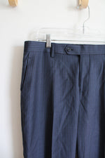 NEW Paul Frederick Navy Blue Striped Wool Dress Pants | 34