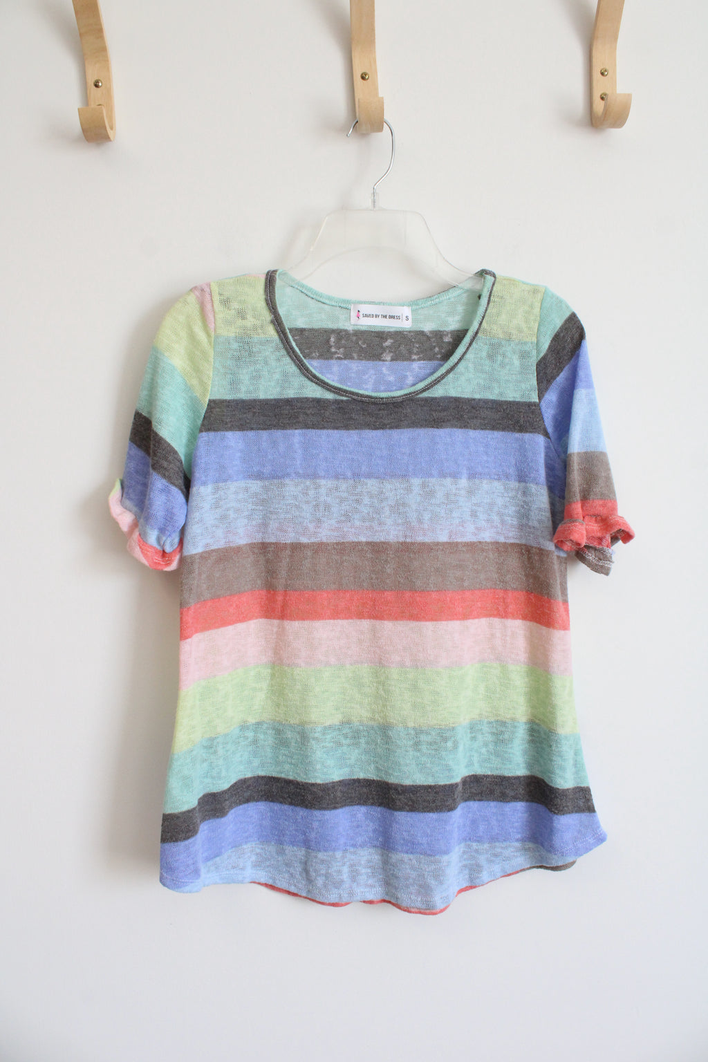Saved By The Dress Colorful Striped Ruffled Sleeve Top | S