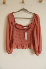 NEW All In Favor Terracotta Smocked Long Sleeved Blouse | XL