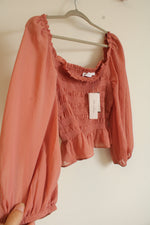 NEW All In Favor Terracotta Smocked Long Sleeved Blouse | XL