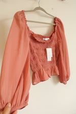 NEW All In Favor Terracotta Smocked Long Sleeved Blouse | XL