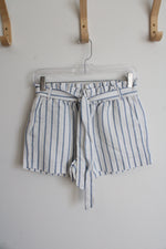 NEW LOFT Blue & White Striped Linen Blend Shorts | XXS Petite
