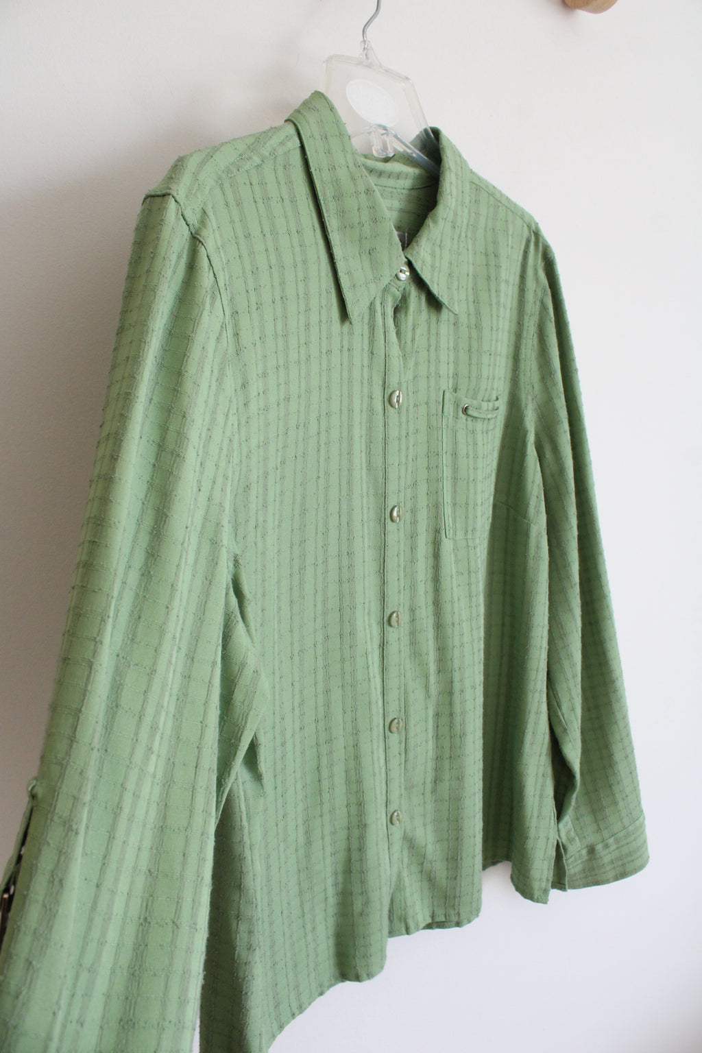 Christopher & Banks Textured Green Button Down Top | L