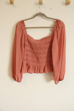 NEW All In Favor Terracotta Smocked Long Sleeved Blouse | XL