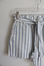 NEW LOFT Blue & White Striped Linen Blend Shorts | XXS Petite