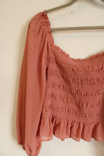 NEW All In Favor Terracotta Smocked Long Sleeved Blouse | XL