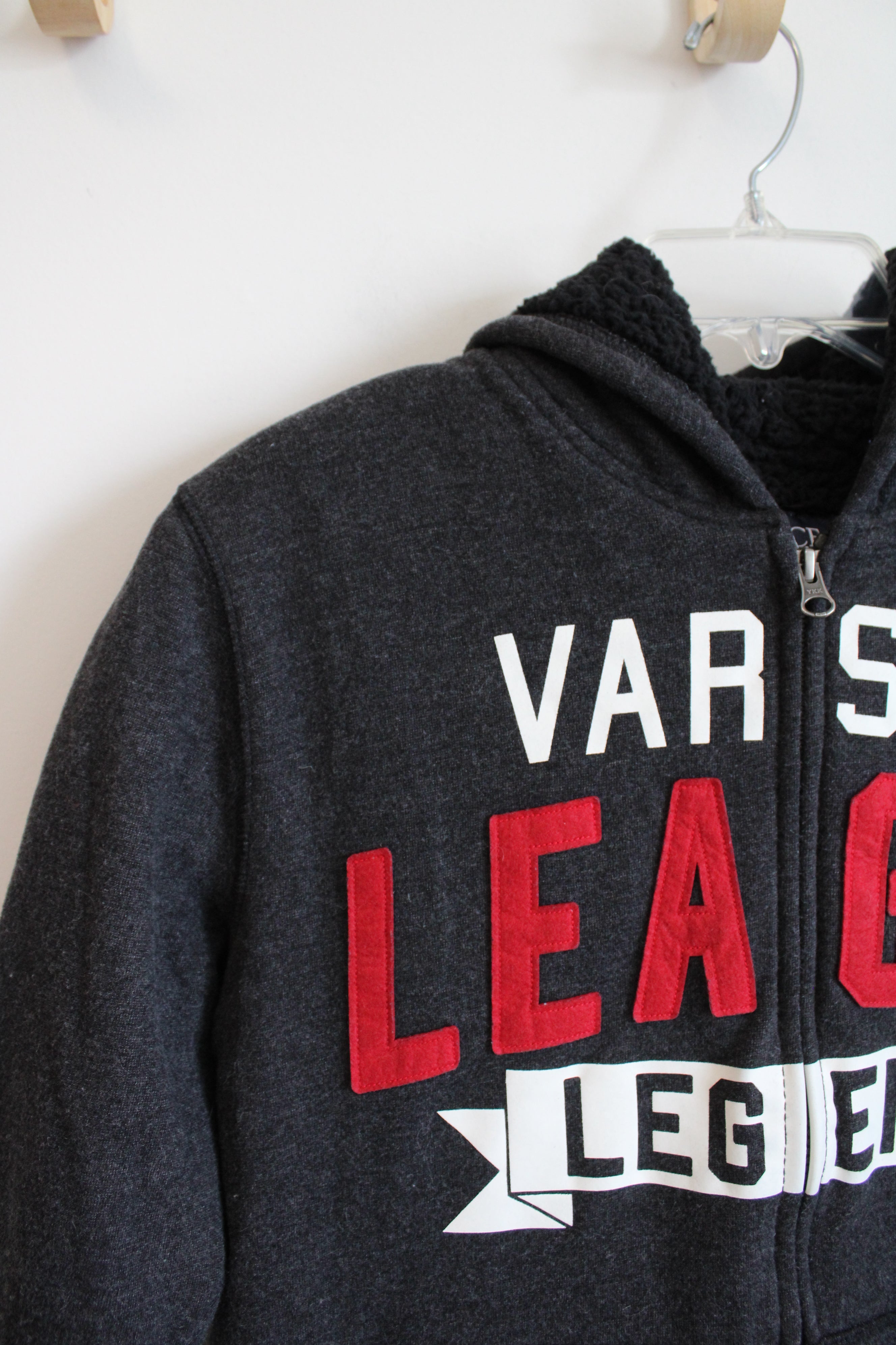 Children's Place Varsity League Legend Gray Sherpa Lined Full Zip Jacket | Youth XXL (16)