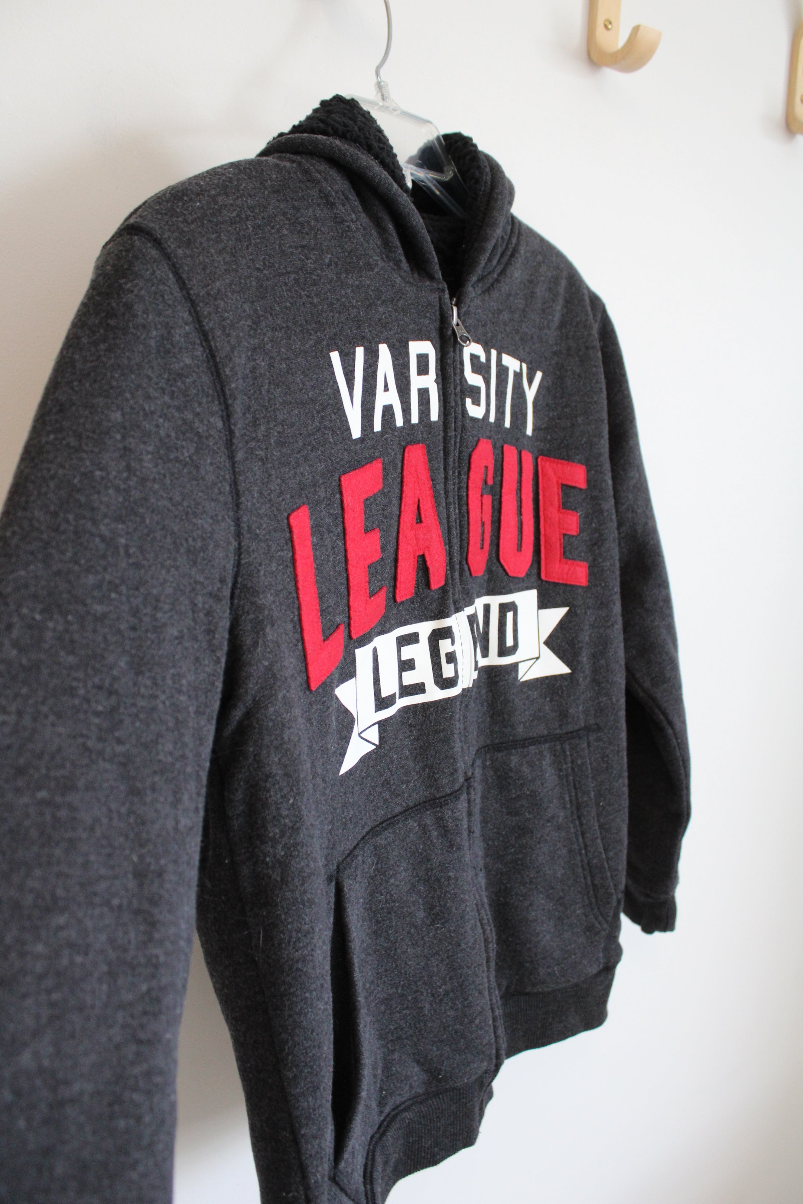 Children's Place Varsity League Legend Gray Sherpa Lined Full Zip Jacket | Youth XXL (16)