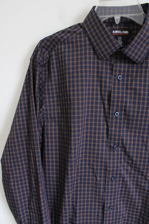 Kirkland Signature Navy & Brown Plaid Button Down Shirt | L