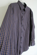 Kirkland Signature Navy & Brown Plaid Button Down Shirt | L