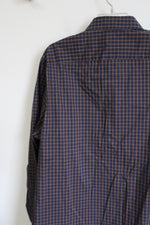 Kirkland Signature Navy & Brown Plaid Button Down Shirt | L