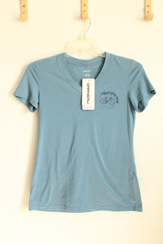 Garneau Light Blue V-neck "Find your Road" T-shirt | M