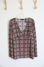 Axcess Black & Pink Patterned V-Neck Long Sleeved Top | XL