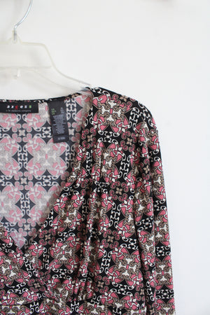 Axcess Black & Pink Patterned V-Neck Long Sleeved Top | XL