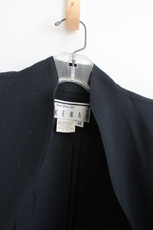 Ann Tjian For Kenar Curved Neckline Double Breasted Black Long Blazer | 10