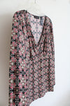 Axcess Black & Pink Patterned V-Neck Long Sleeved Top | XL