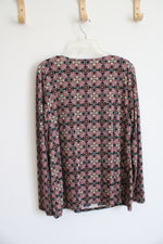 Axcess Black & Pink Patterned V-Neck Long Sleeved Top | XL