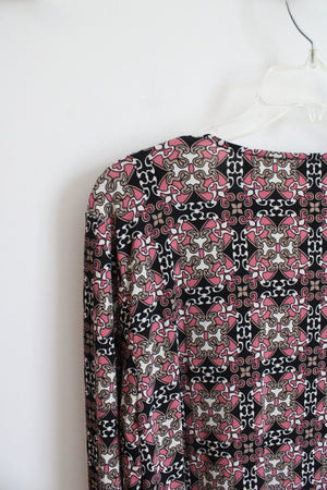 Axcess Black & Pink Patterned V-Neck Long Sleeved Top | XL