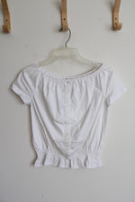 NEW Ann Taylor LOFT White Off The Shoulder Cropped Button Down Top | XXS Petite