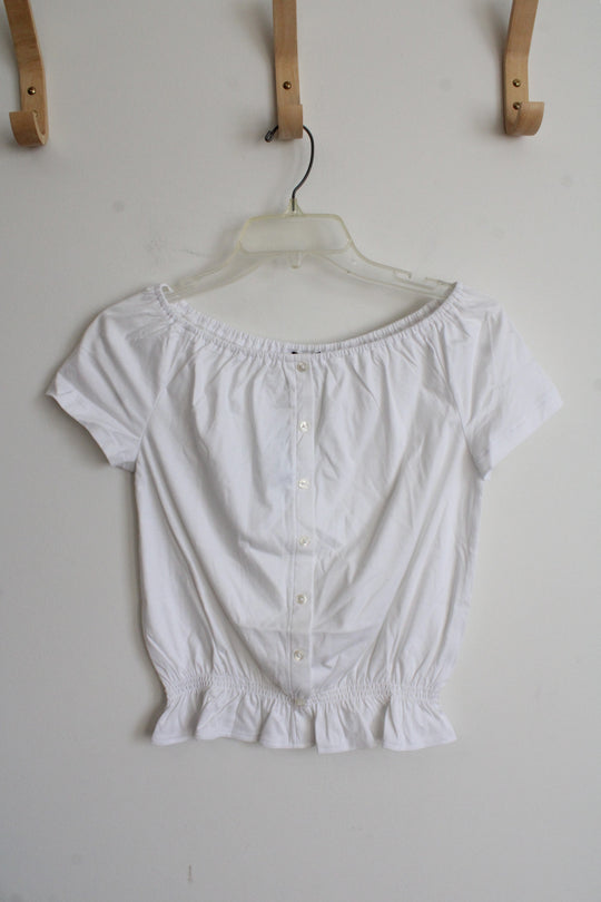 NEW Ann Taylor LOFT White Off The Shoulder Cropped Button Down Top | XXS Petite