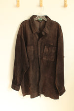Jeep Brown Genuine Suede Leather LS Button-down Shirt | XL