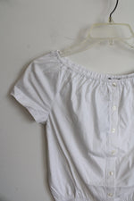 NEW Ann Taylor LOFT White Off The Shoulder Cropped Button Down Top | XXS Petite
