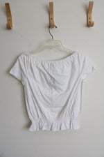 NEW Ann Taylor LOFT White Off The Shoulder Cropped Button Down Top | XXS Petite
