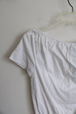 NEW Ann Taylor LOFT White Off The Shoulder Cropped Button Down Top | XXS Petite