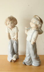 Zaphir Boy Kicking Can & Boy Runaway Bindle Tramp Porcelain Figurines