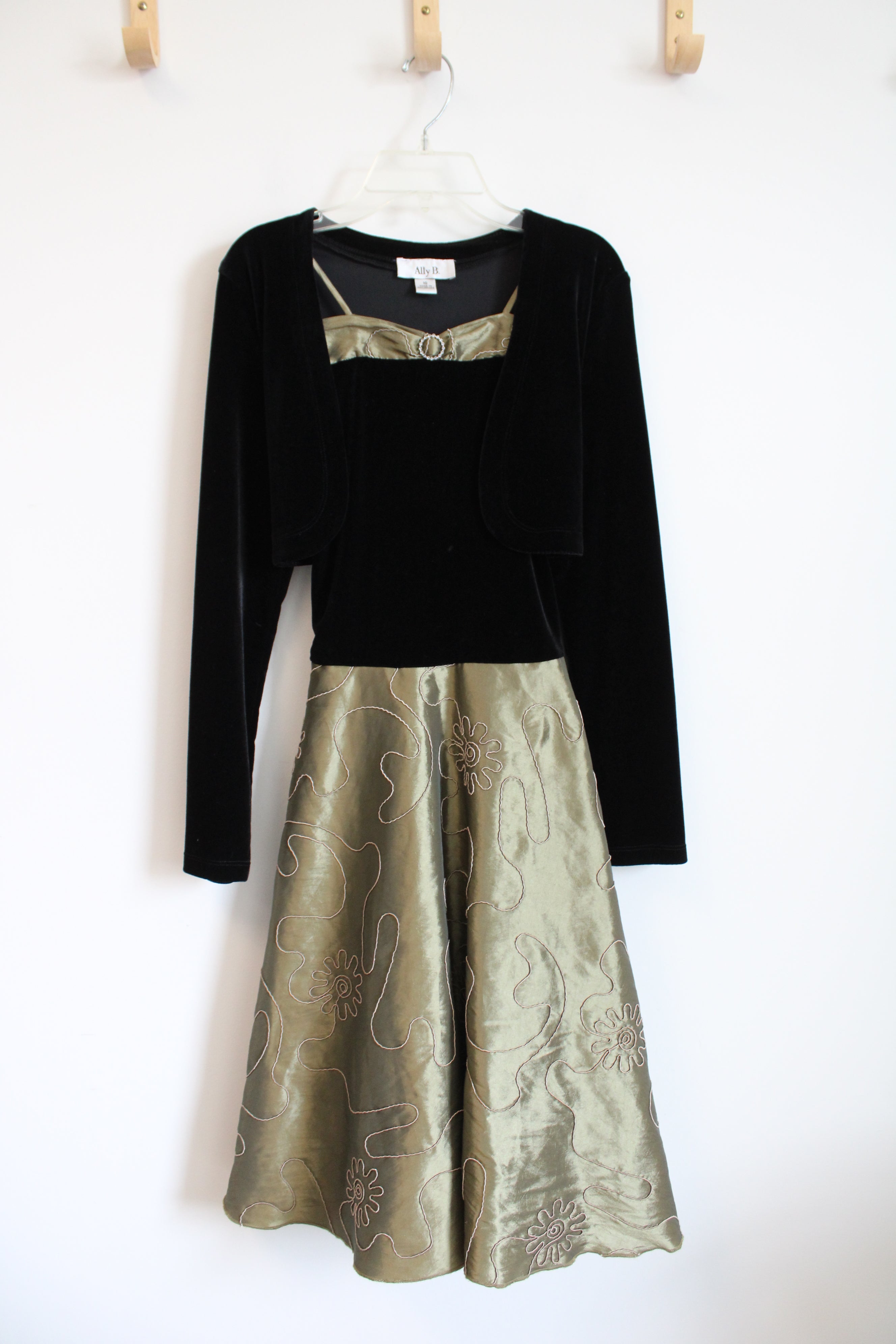Ally B. Black Velvet & Green Dress & Shrug