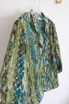 Alfred Dunner Sheer Green Brown & Blue Patterned Button Down Top | 14P