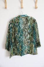 Alfred Dunner Sheer Green Brown & Blue Patterned Button Down Top | 14P