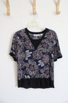 Sag Harbor Blue & Black Floral Top | S Petite