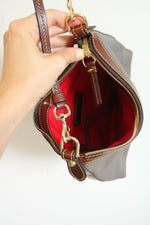 Dooney & Bourke Duck Grey Crossgrain Leather Brown Trim Zip Crossbody Purse