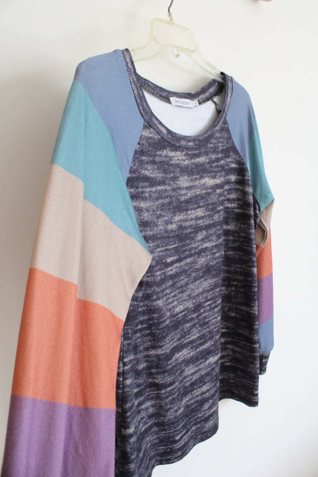 Miss Look Blue & Tan Colorful Striped Sleeved Top | S