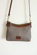 Dooney & Bourke Duck Grey Crossgrain Leather Brown Trim Zip Crossbody Purse