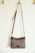 Dooney & Bourke Duck Grey Crossgrain Leather Brown Trim Zip Crossbody Purse